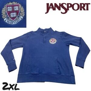 Vintage Harvard Sweater Womens 2XL Blue Jansport 1/4 Zip Ivy League Academia